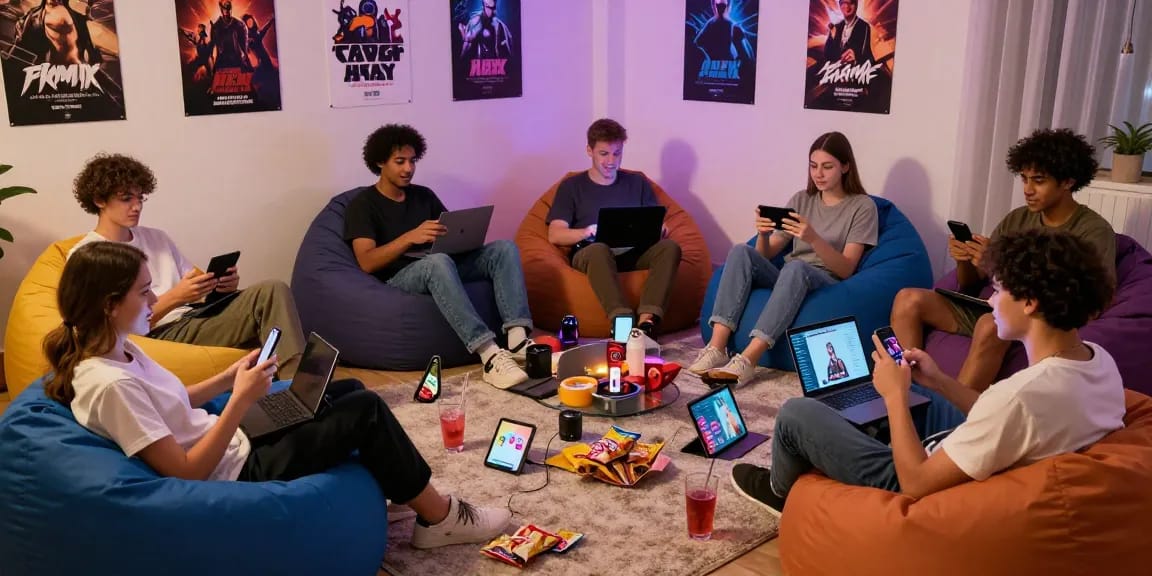 Players enjoying porn ganes in a cozy living room with devices and snacks
