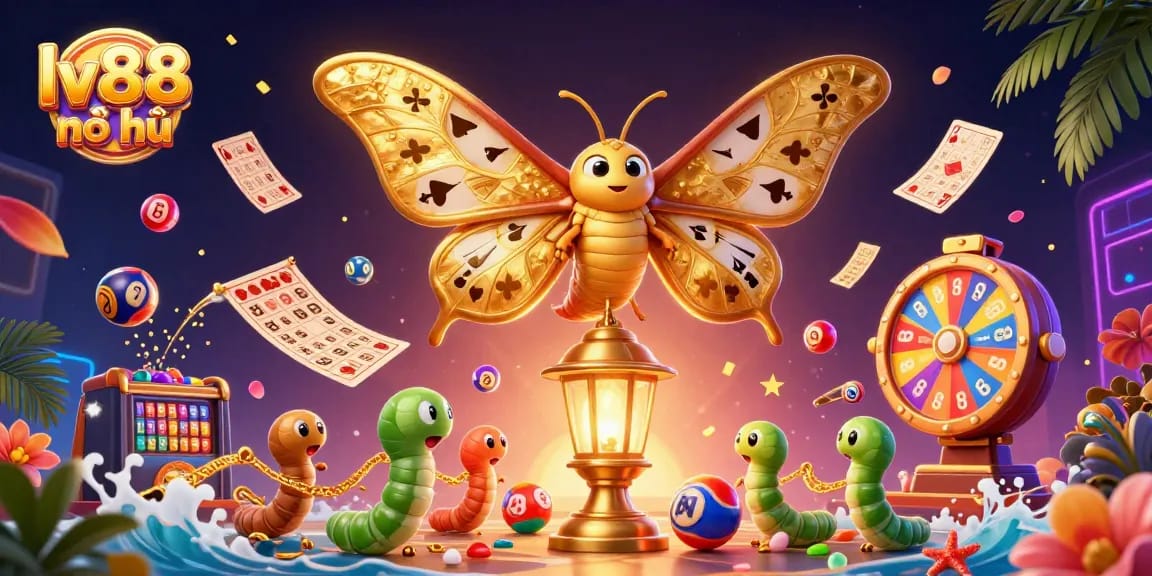 Experience lv88 nổ hũ jackpot thrills with a vibrant 3D casino scene featuring lucky symbols and exciting elements.