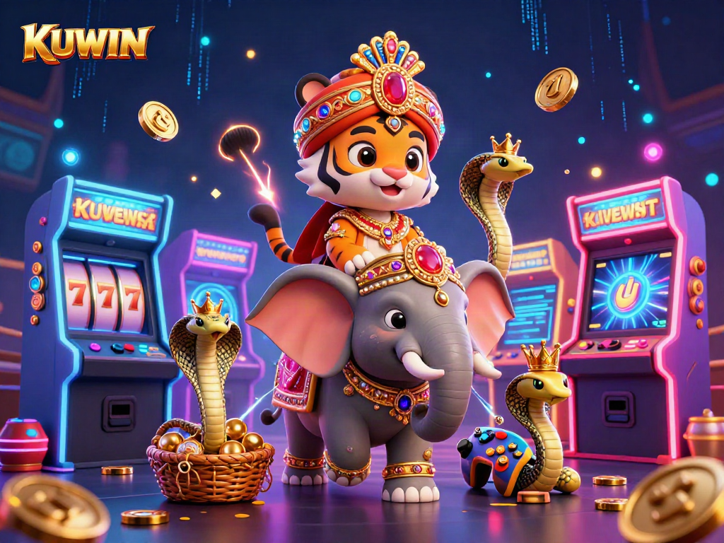 Engage with exciting KUWIN casino gameplay featuring a majestic maharaja tiger and jewel-encrusted elements.
