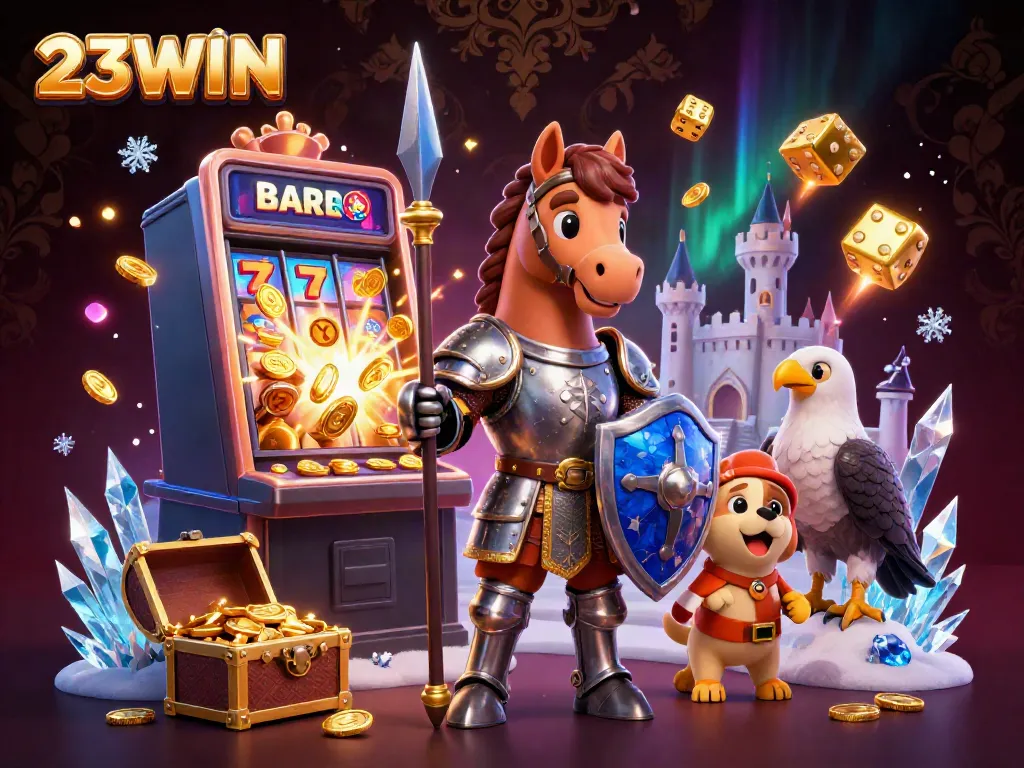 Experience the excitement of 23WIN as a knight battles for jackpots, symbolizing thrilling online gaming.