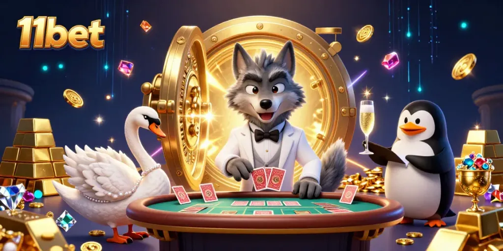 Experience winning at 11bet with charismatic characters at a vibrant casino scene.
