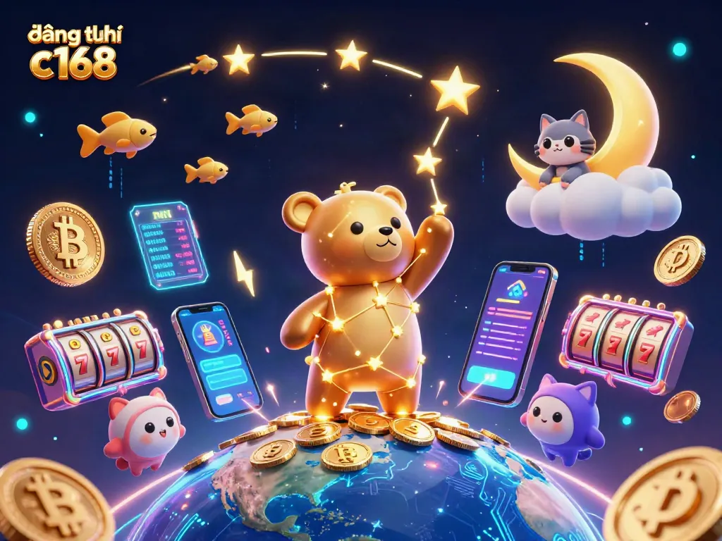 Engage in thrilling gameplay with đăng ký c168 as the golden constellation bear collects coins in a cosmic casino.