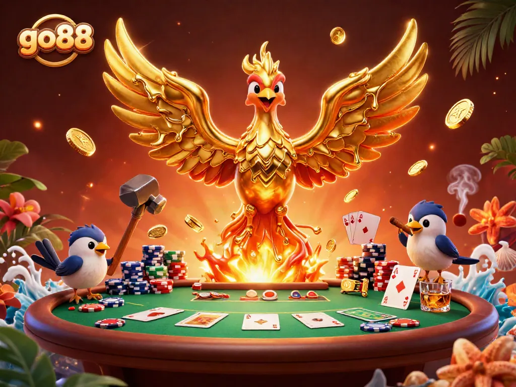 Experience the thrill of go88 with our animated golden phoenix illustration, symbolizing gaming excitement.