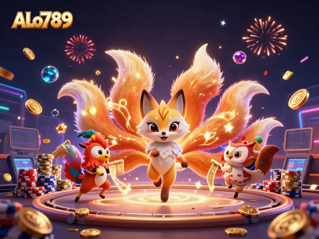 Experience the excitement of ALo789 with a vibrant 3D scene depicting a cockfighting arena and animated characters.
