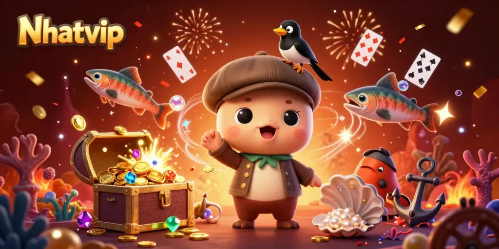 Nhatvip deckers winning with underwater treasure and festive elements in 3D illustration