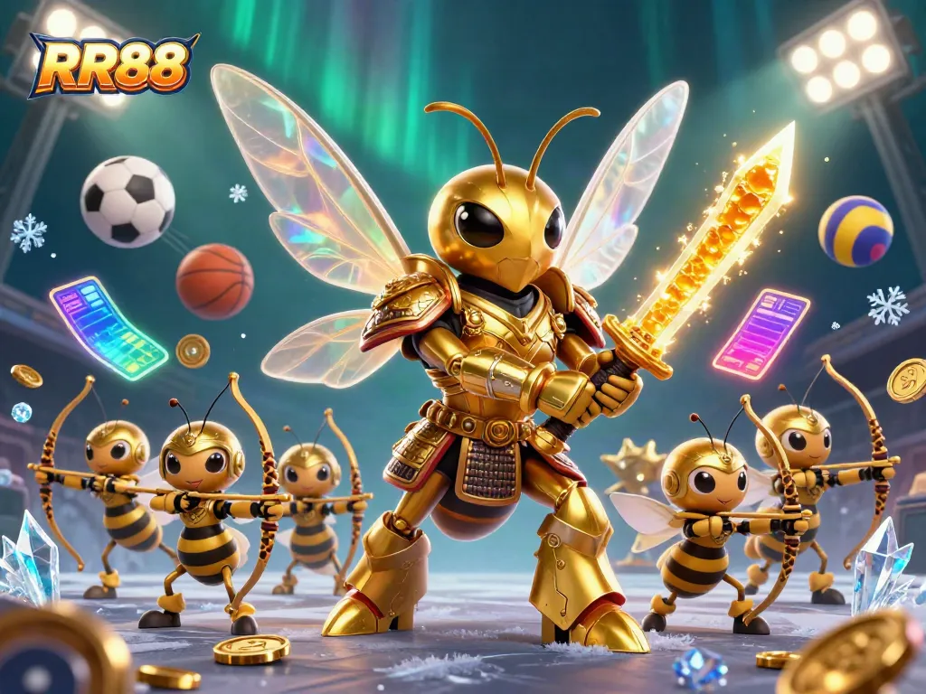 RR88 showcases a dynamic illustration of casino excitement with gaming elements and vibrant characters.