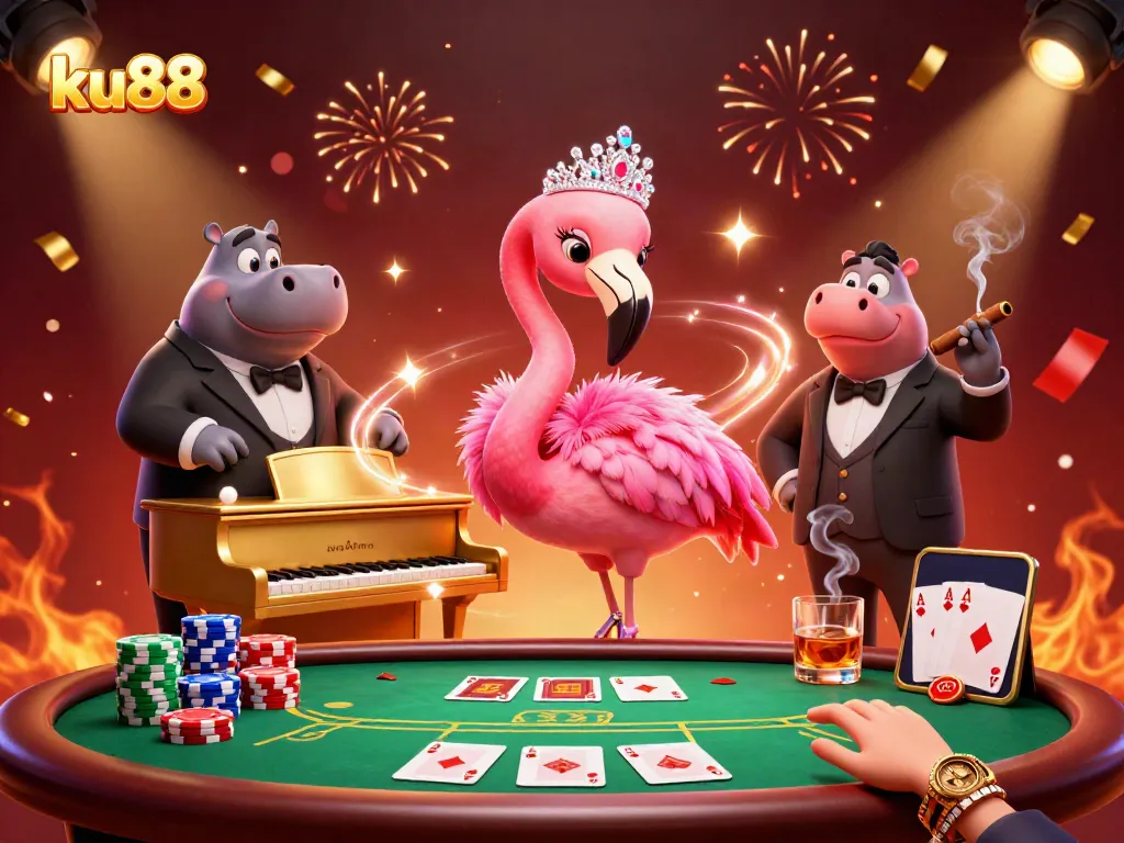Experience winning moments at ku88 with a vibrant casino scene featuring lively characters and games.