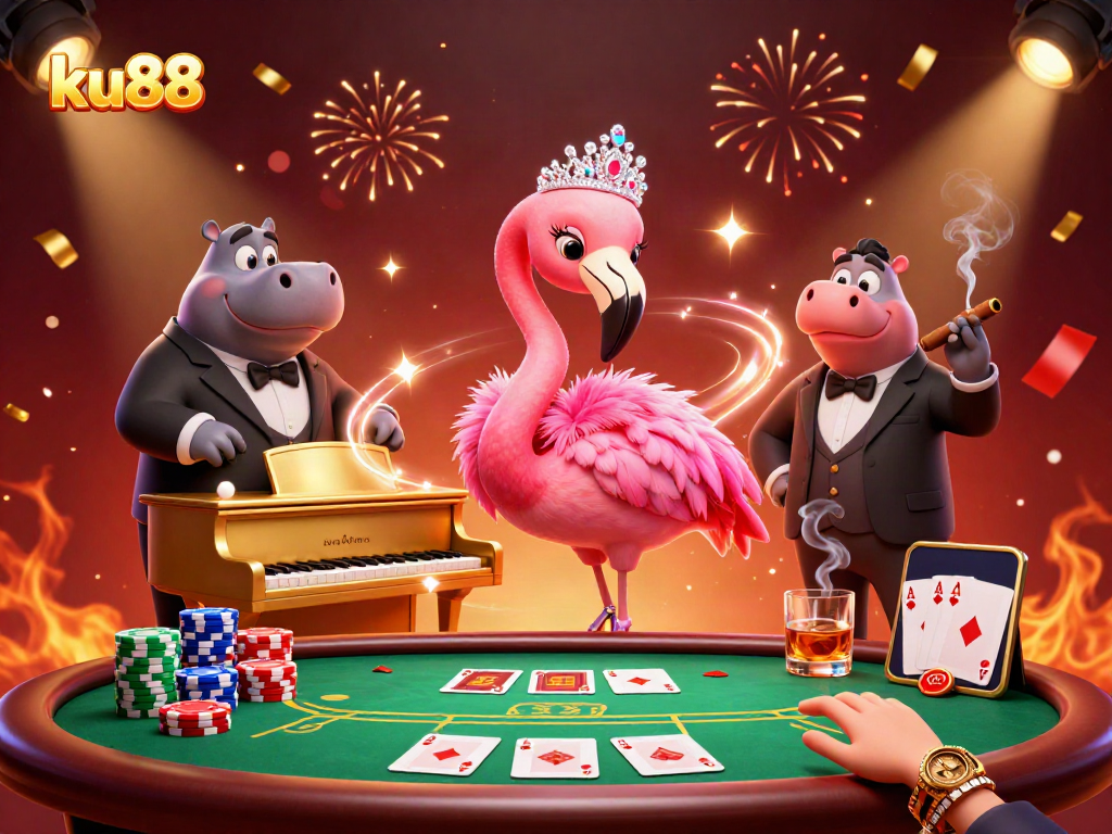 Experience winning moments at ku88 with a vibrant casino scene featuring lively characters and games.