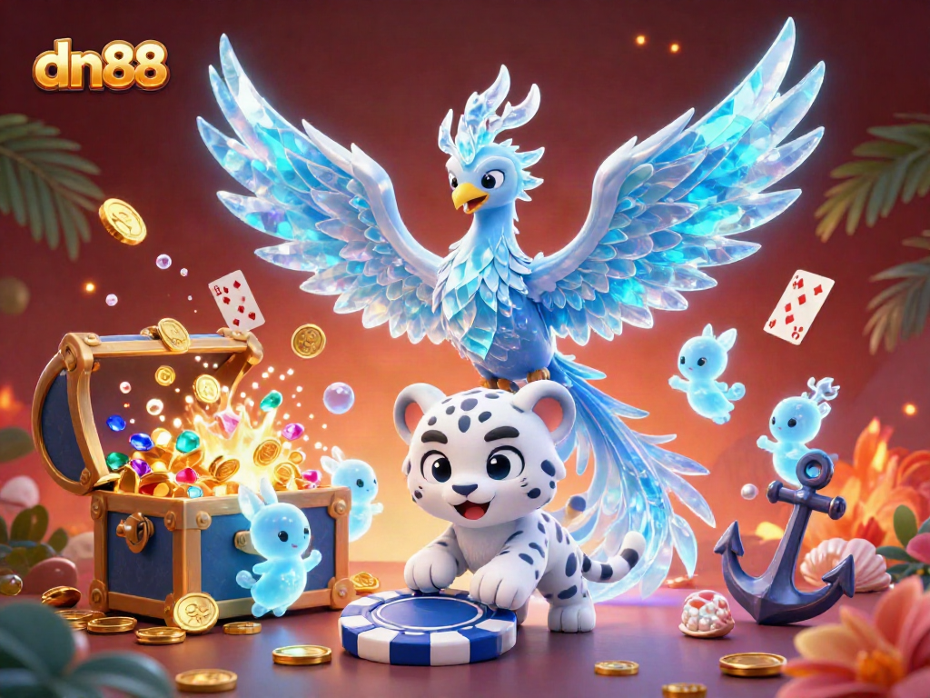 Join the excitement with dn88 as the ice phoenix and friends enjoy a vibrant casino scene.