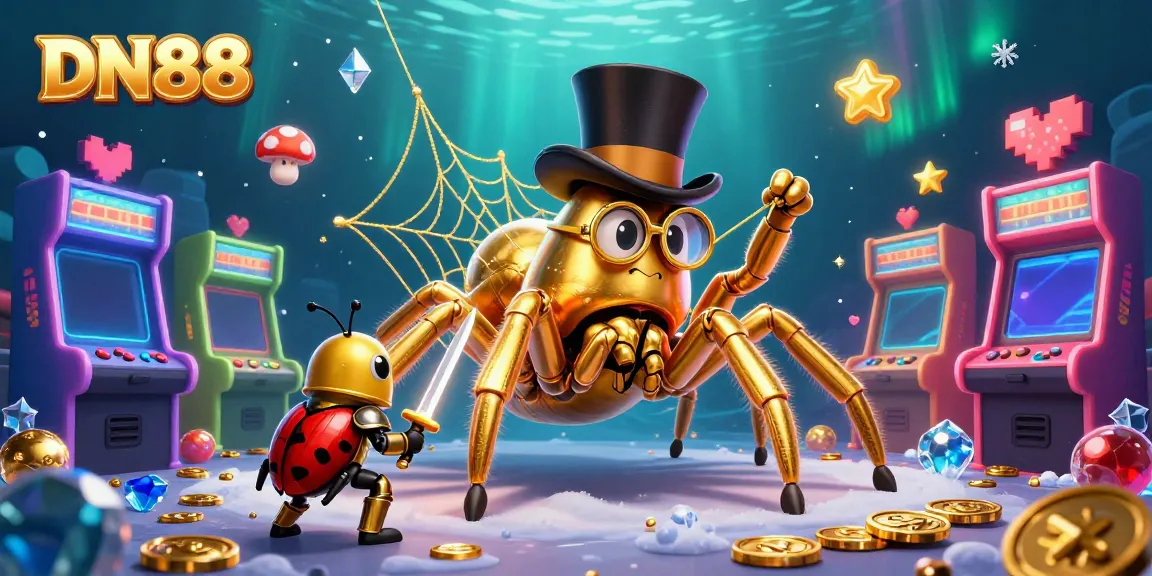 Engage in thrilling gameplay with DN88 in this dynamic casino scene featuring iconic characters and colorful game elements.