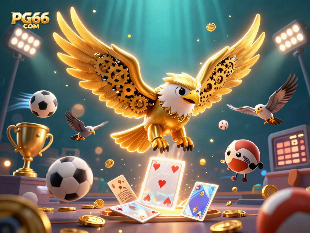 Engage in thrilling gameplay with PG66 COM as the golden eagle soars through a vibrant casino scene.