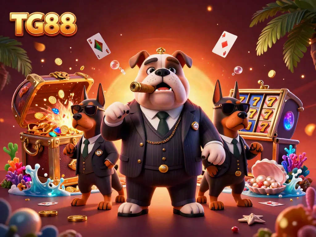 Engage in thrilling games at TG88 with a dynamic mafia scene featuring a bulldog boss and treasures.