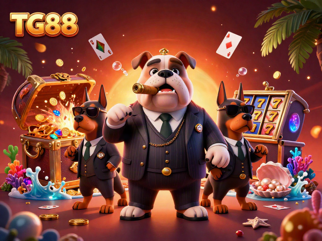 Engage in thrilling games at TG88 with a dynamic mafia scene featuring a bulldog boss and treasures.