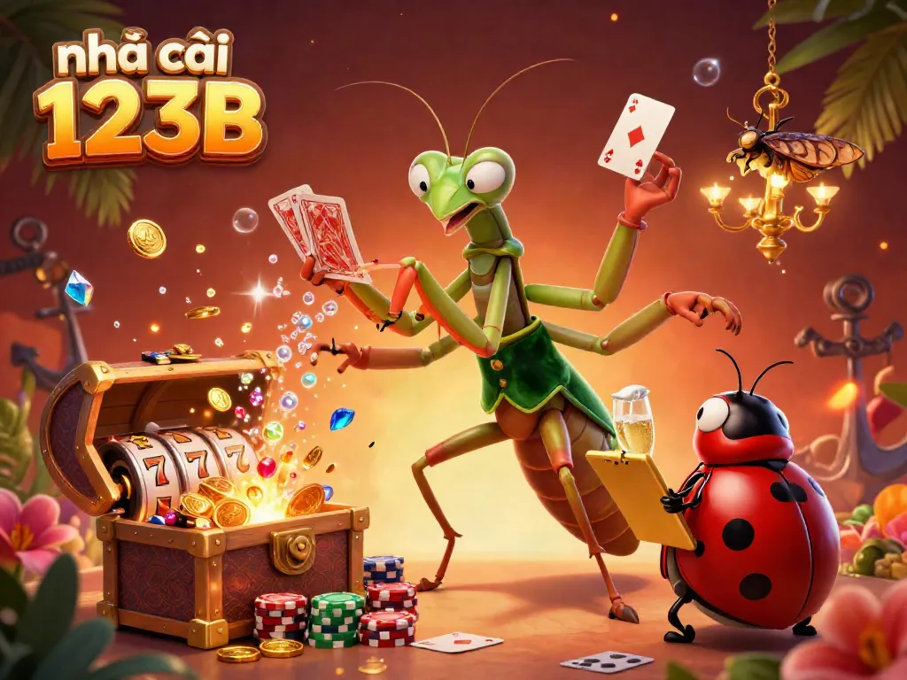Engage with the exciting atmosphere of nhà cái 123B casino with colorful slot reels and dynamic game elements.