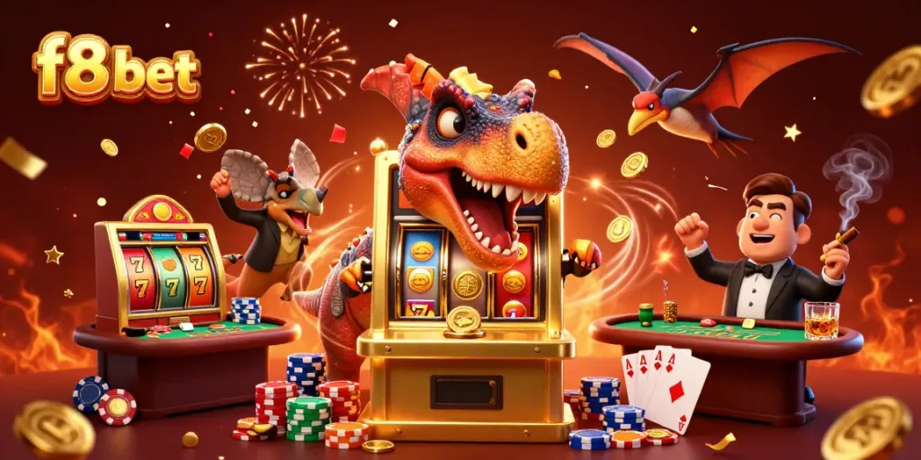 Experience the f8 bet excitement with dinosaurs engaging in a thrilling jackpot scene.