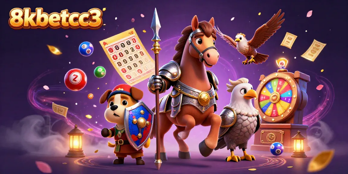 Join the adventure with 8kbetcc3, featuring a knight, squire, and falcon in a vibrant casino scene.